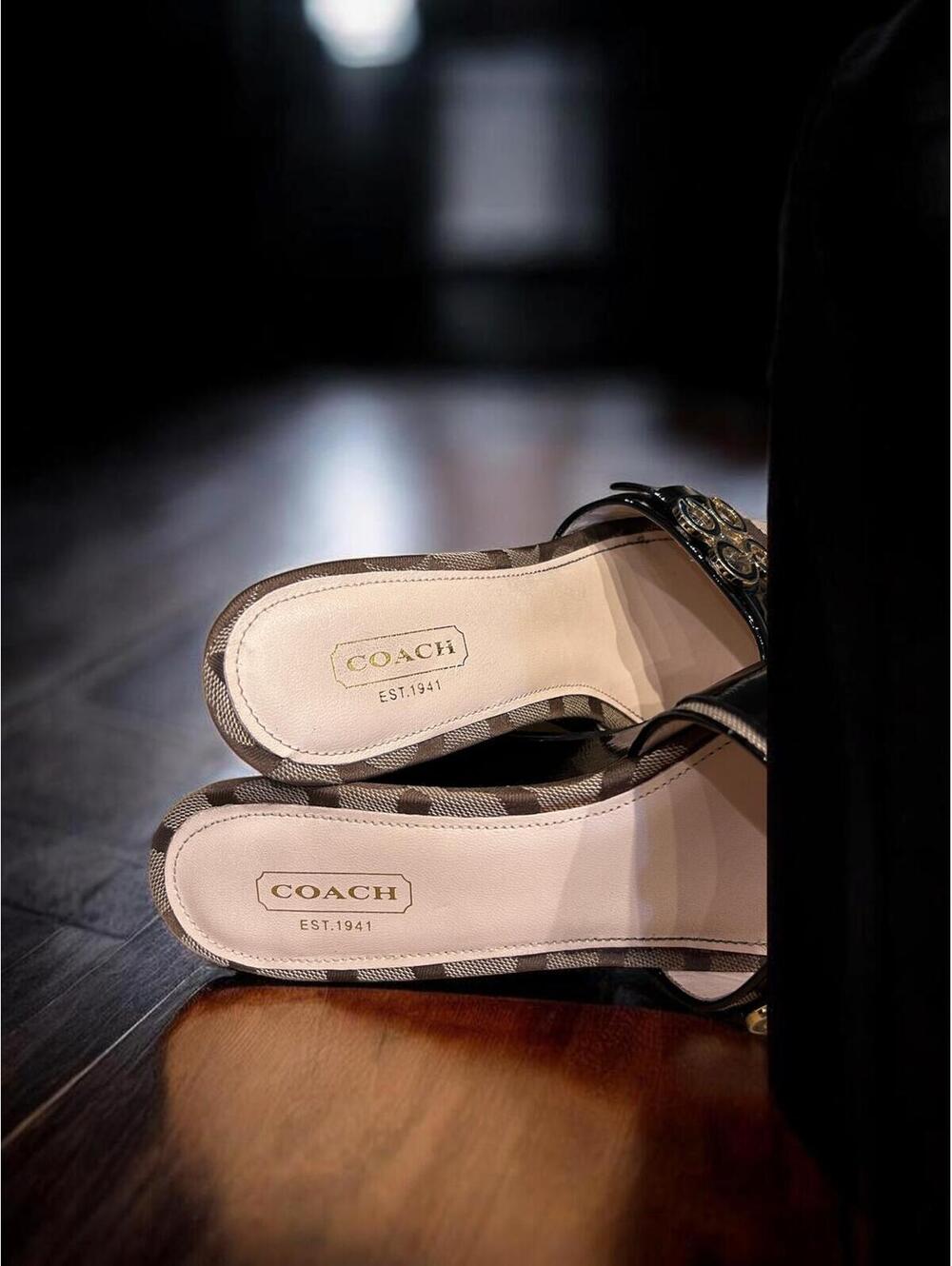 Coach Geri Canvas 4" Wedge Mule Sandals Size 7 - Picture 8 of 10